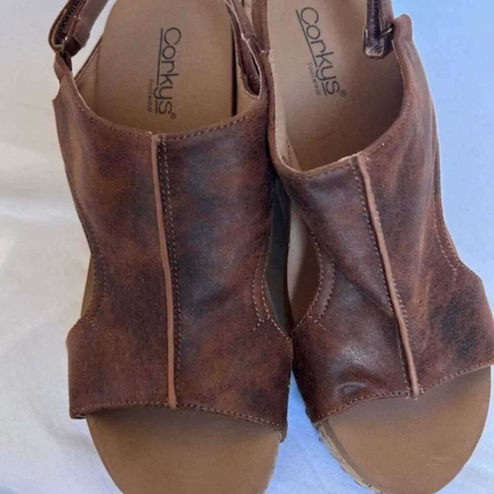Corkys Sandals Womens Size 9 Cork Comfort Wedge Shoes Carley Brown Earthy Studs - Picture 4 of 8